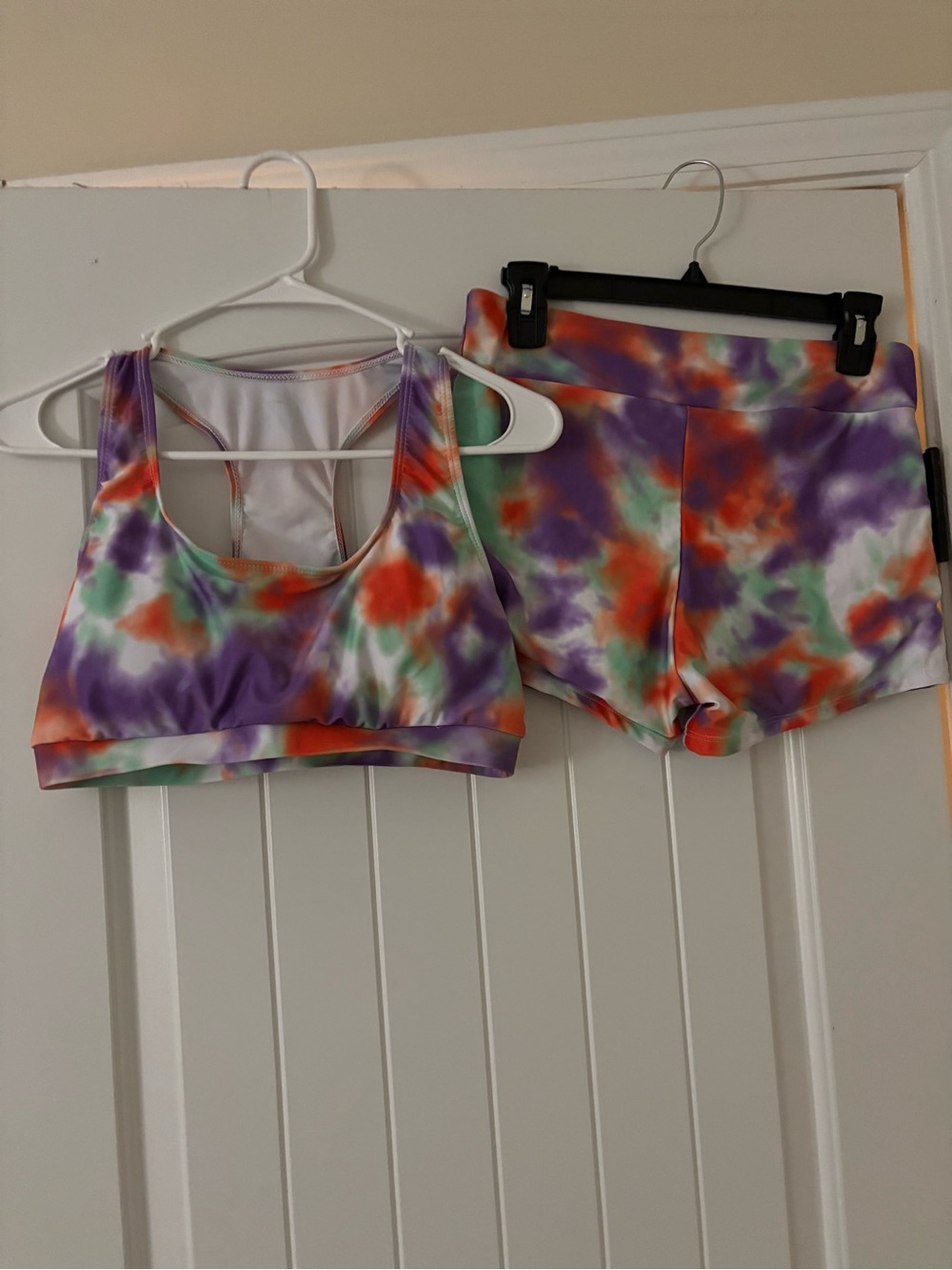 Tie-Dye Sports Bra bathing suit with matching bottoms. Fits like a med/large.